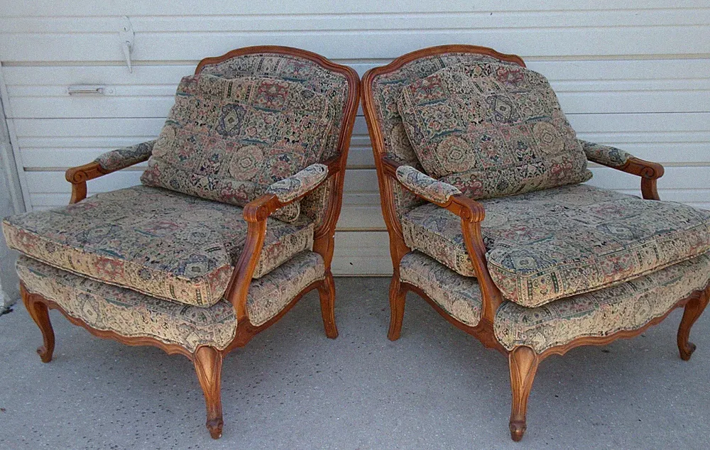 2 lounge Chairs French Bergere Sam Moore Lazy Boy Regency Pair Fauteuil Parlor