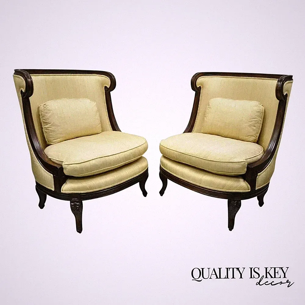 Alexander & Mary John Richard Oversize Barrel Back Lounge Club Chairs - a Pair