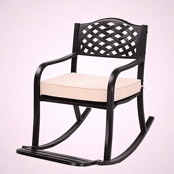 Alvantor Outdoor Metal Rocking Chair with Removable Cushion and Footrest