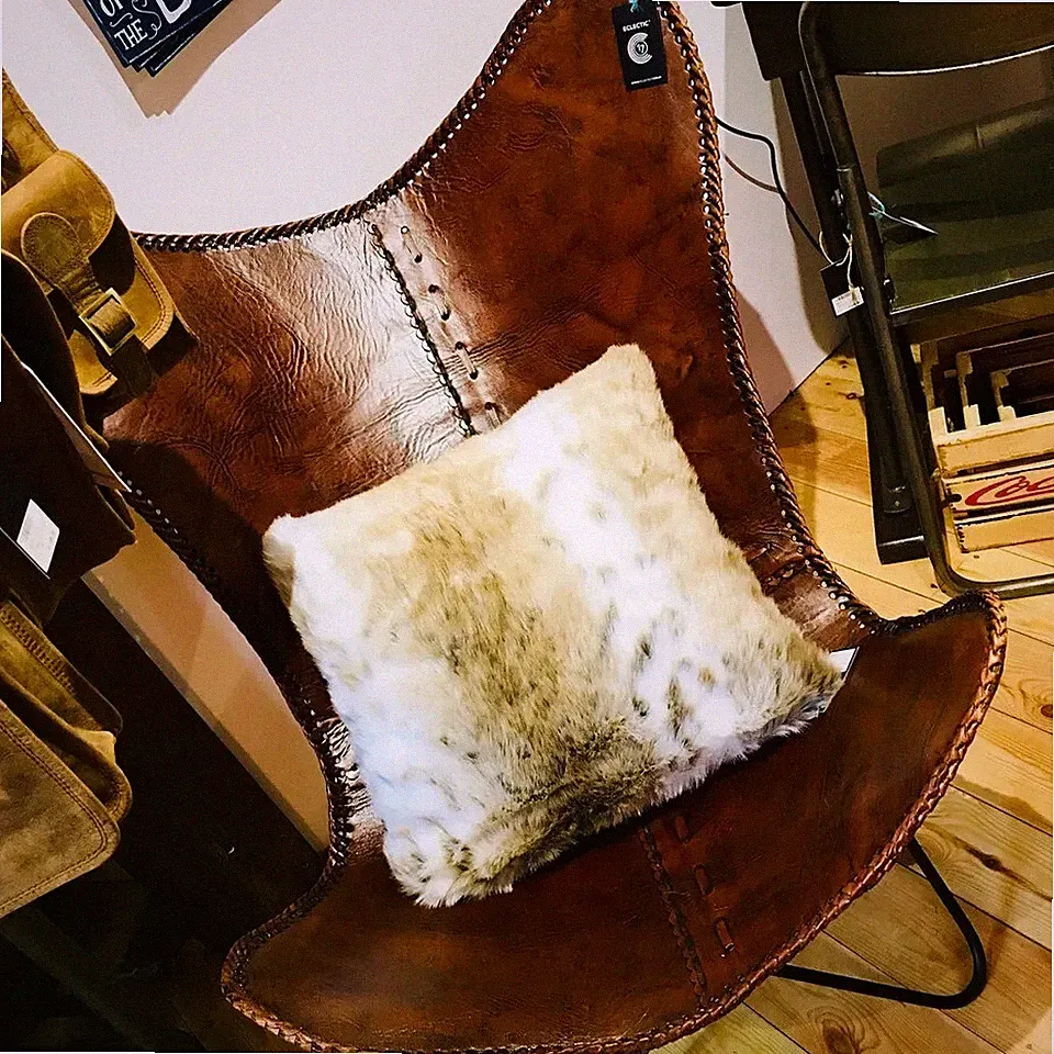 Antique Leather Foldable Chair Leather Butterfly Chair Home Décor Lounge Accent