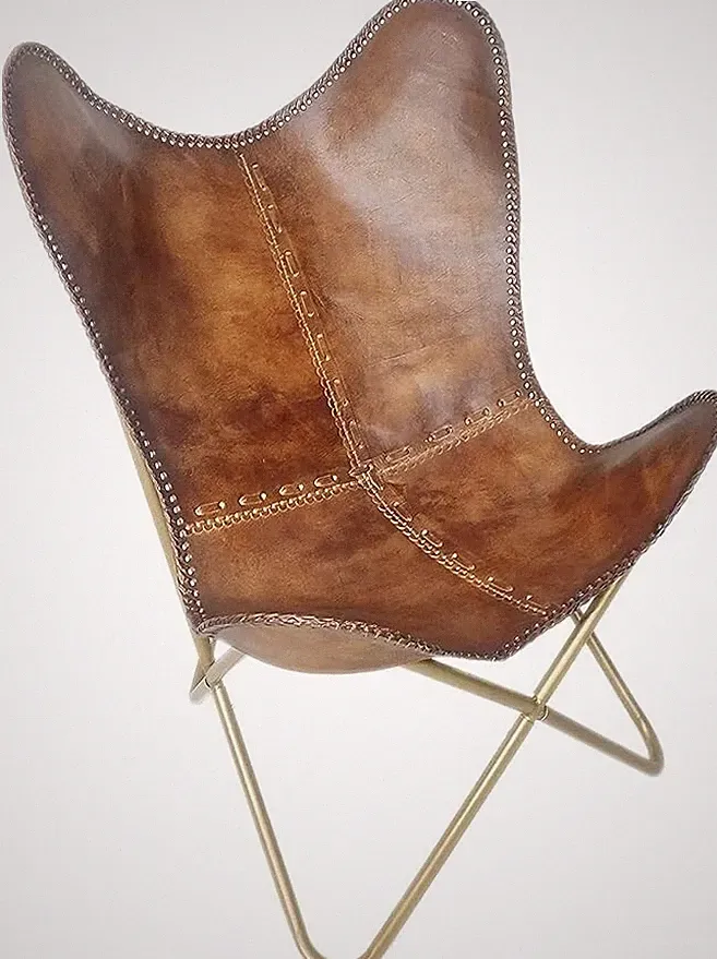 Antique Leather Relax Arm Chair Handmad Butterfly Chair Home Décor Lounge Accent