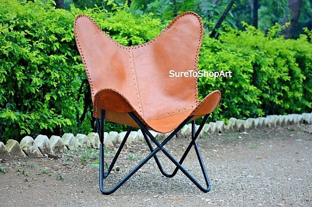 Chair Leather Butterfly Accent Handmade Lounge Modern Decore New With Stand