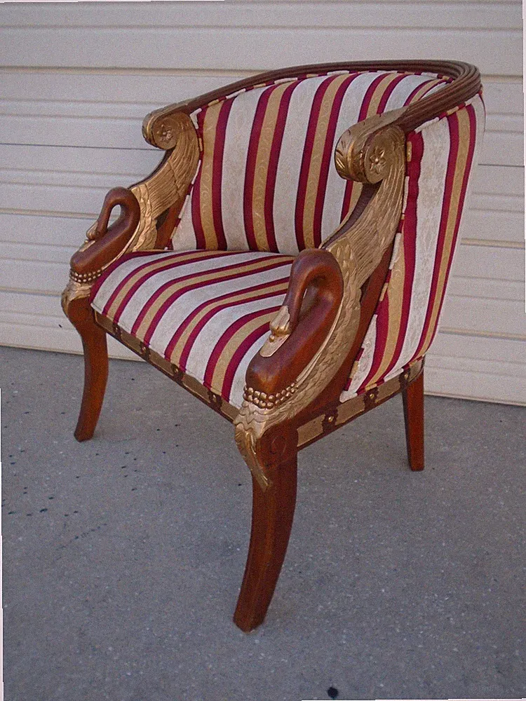 Gold Swan Head Lounge Chair Regency Napoleon Louis XVI Empire Gooseneck Karges