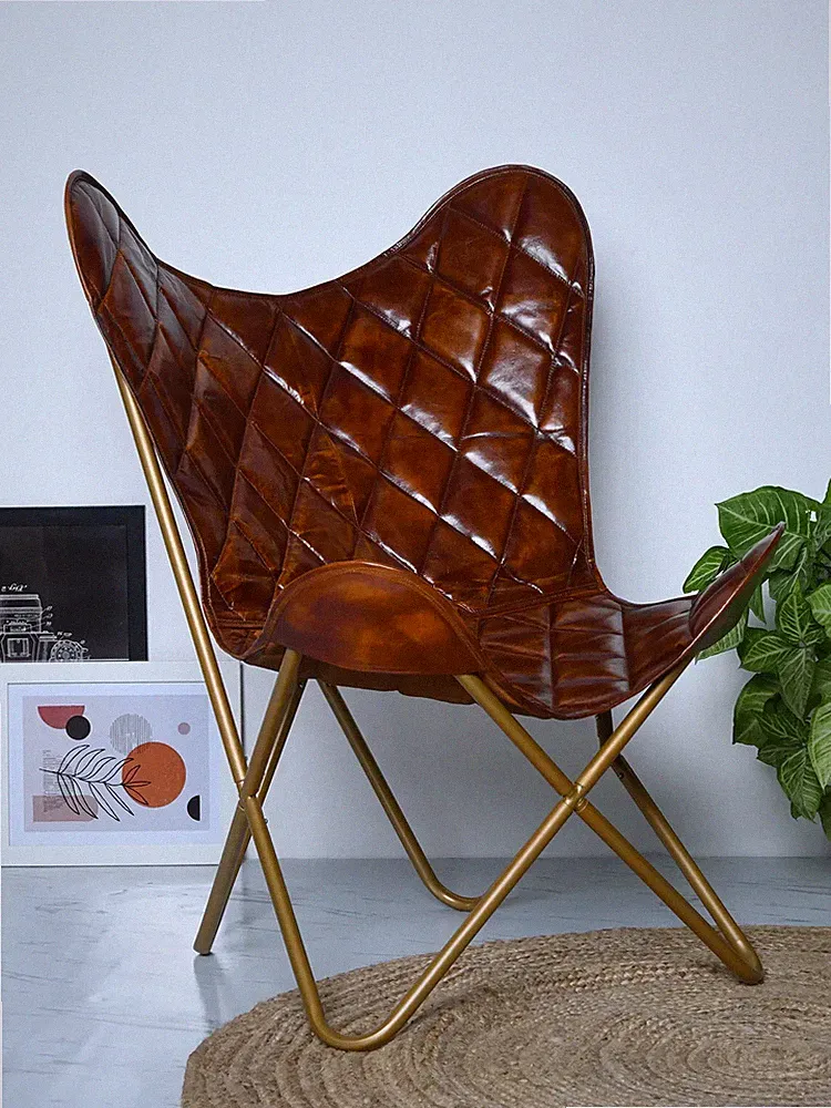 Handmade leather butterfly chair Leather accent chair BKF living room chair