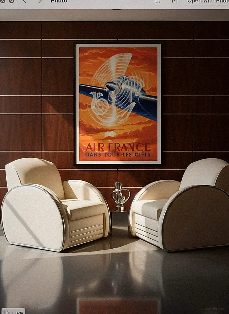 JAZ Art Deco Streamline Club Chairs & Chaise White Lounge Set Chrome Deskey