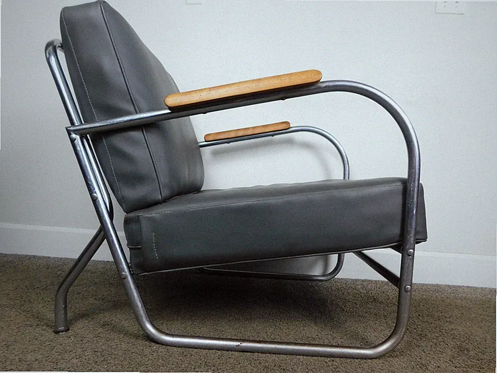 MCM 50s Streamline Art Deco Lounge Chair Tubular Steel Frame Weber Mies Brno esq
