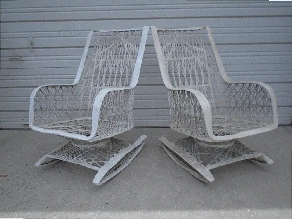 Pair Fiberglass Rocking Chairs Regency 2 Russell Woodard STY Spun MCM Rocker Two
