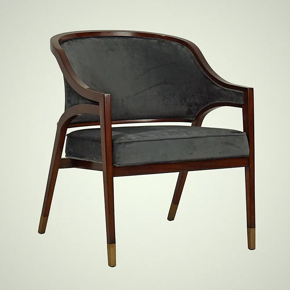 Pair of 2 Art Deco Style Mahogany Arm Lounge Chairs Blue Grey Velvet