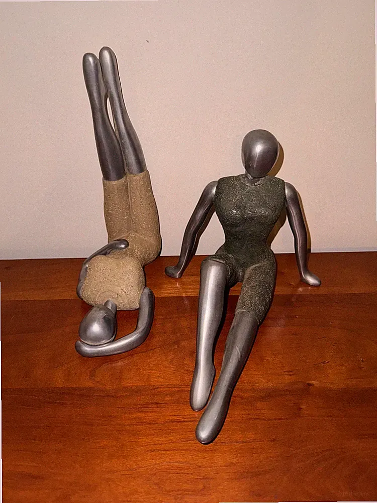 Pair of Art Deco Aluminum Cast Reclining Lady Figure Sculptures Bookends