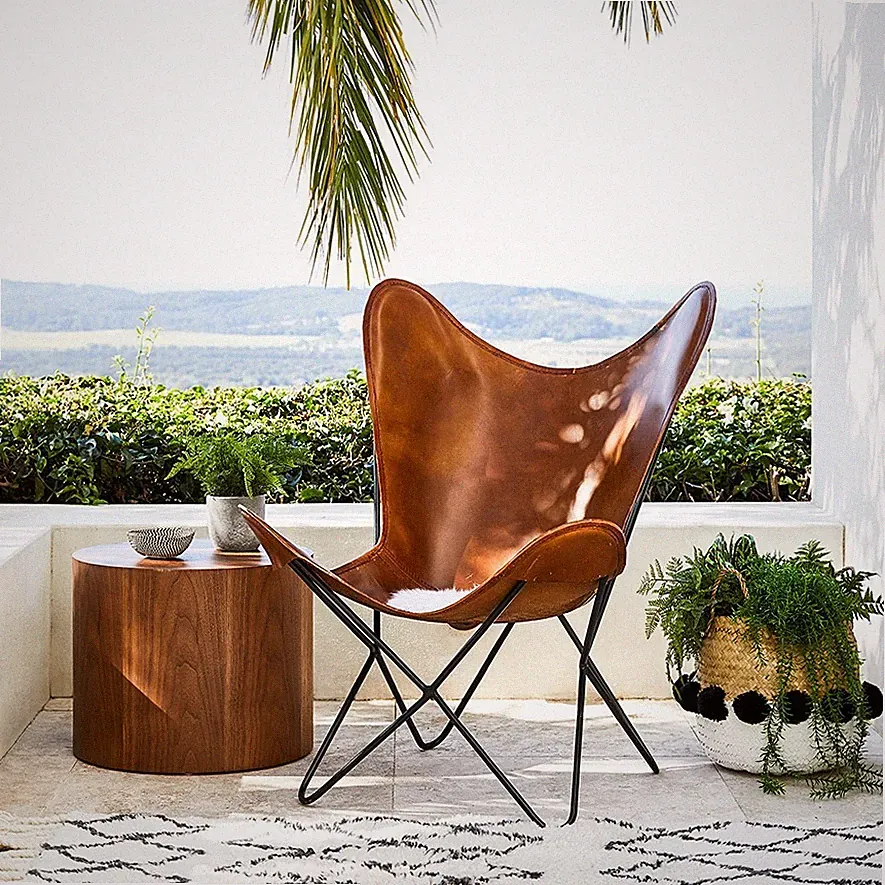 Relaxing Living Room Accent Lounge Chair Butterfly Leather With stand