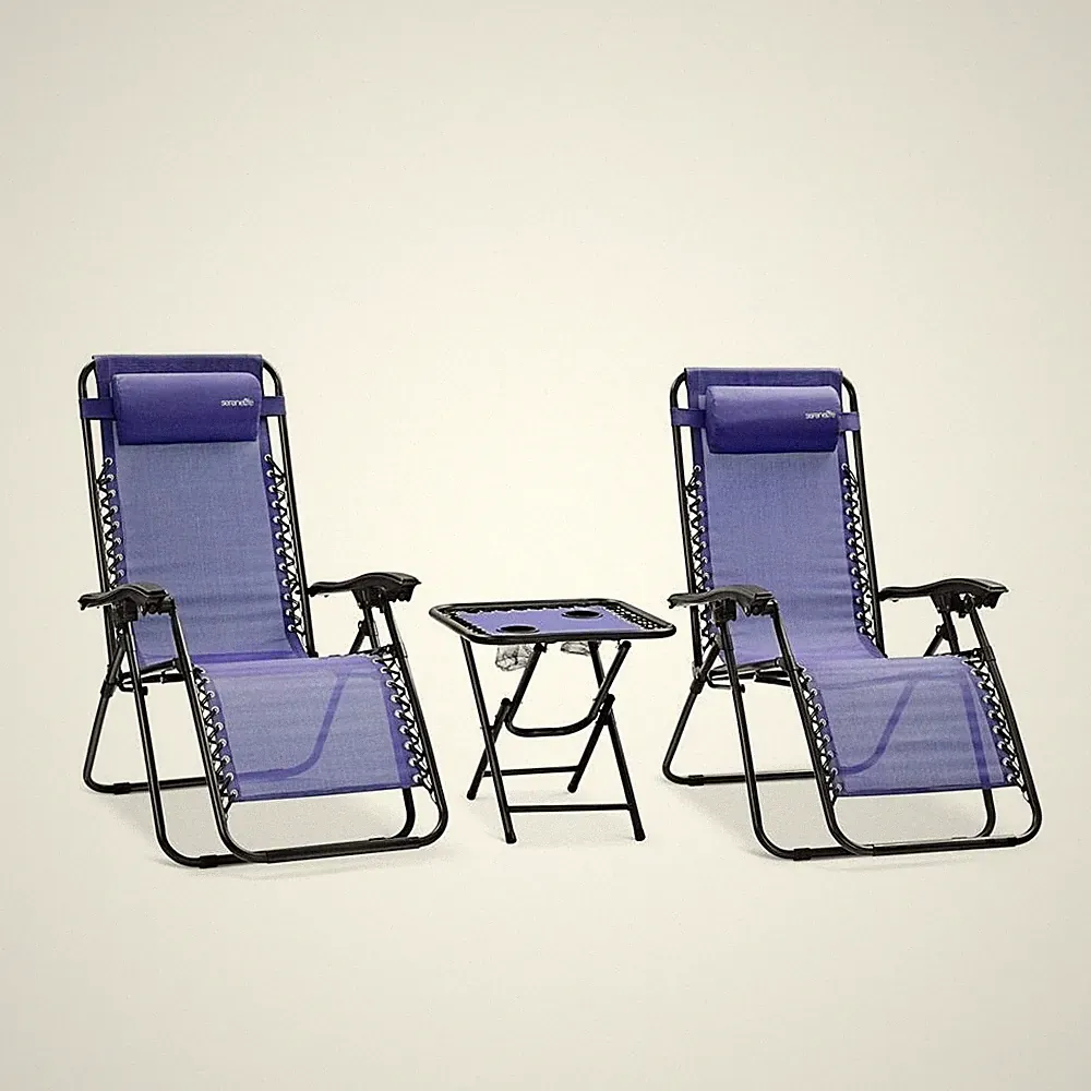 SereneLife Outdoor Adjustable Zero Gravity Lounge Chair w/ Table (Navy Blue)