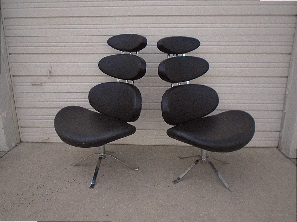 Set 2 Swivel Lounge Chairs 4 Elliptical Mid Century Corona Jorgensen STY Pair