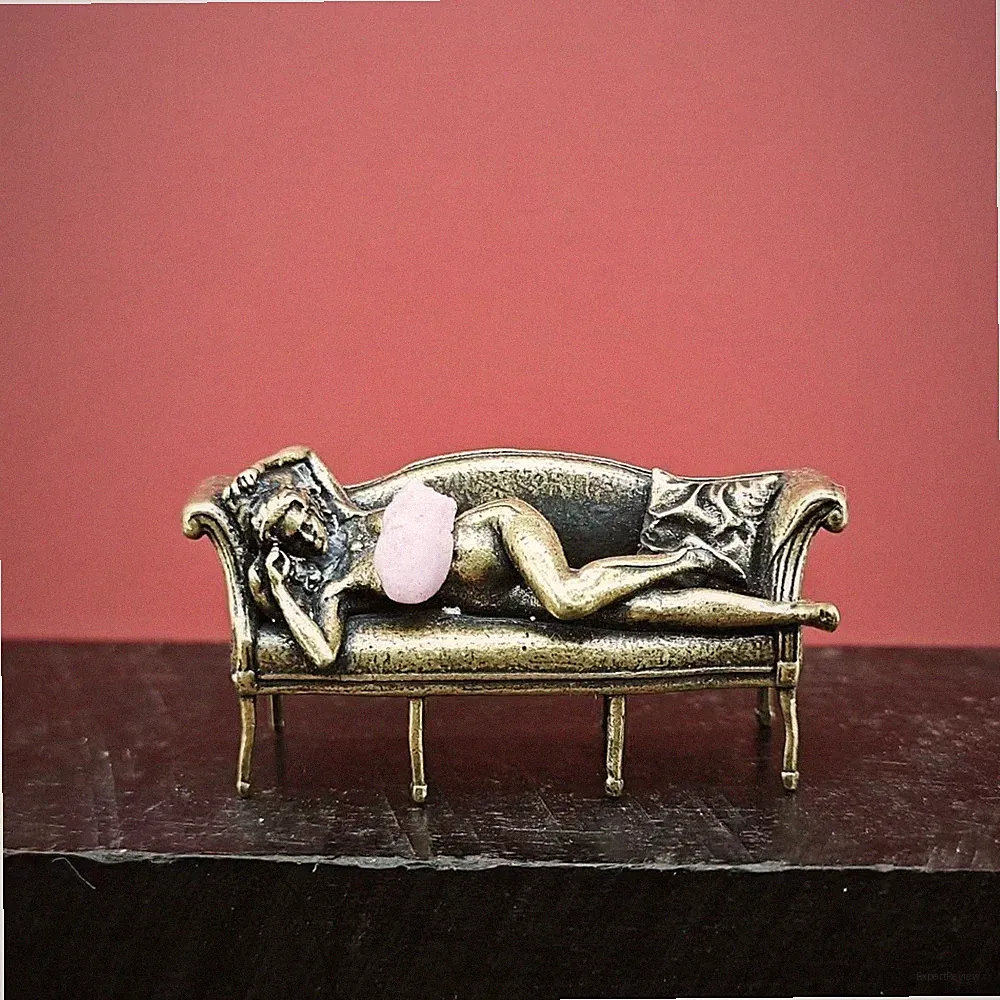 Vintage Brass Reclining Woman on Chaise Lounge Figurine, Art Deco Sculpture
