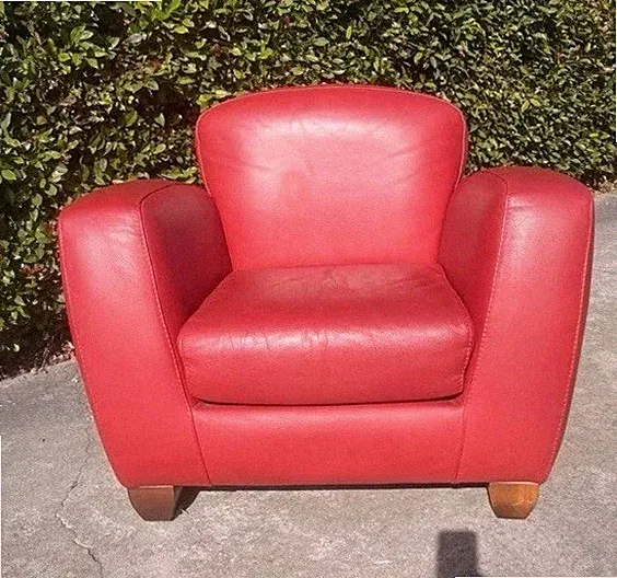 Vintage MCM Art deco Roche Bobois Red Leather Lounge Chair