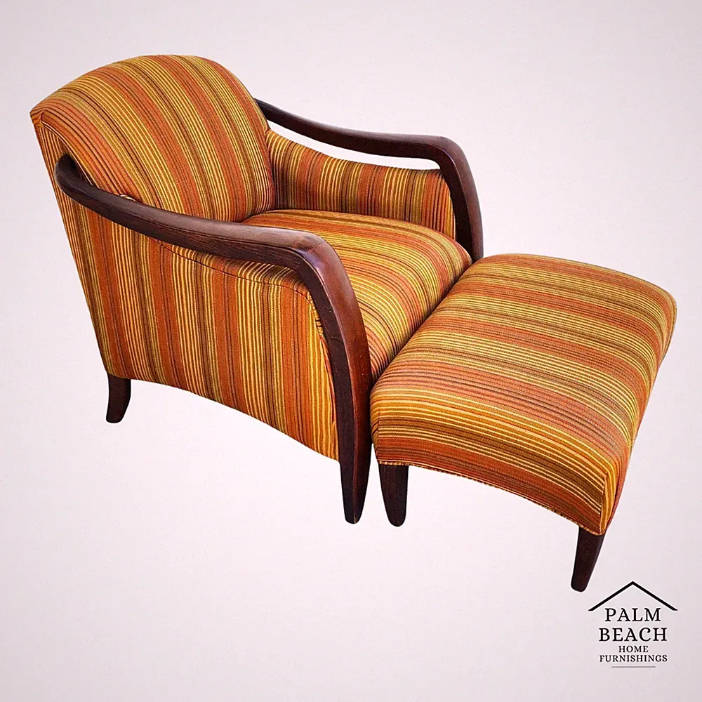 Vintage MCM Club Lounge Armchair & Ottoman Art Deco A Pair
