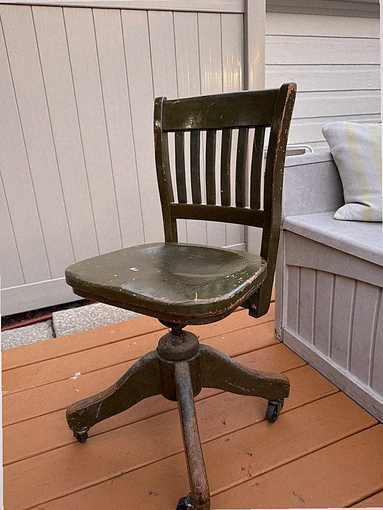 Vintage Murphy Style Wood Swivel Rolling Desk Office Bankers Chair Adjustable