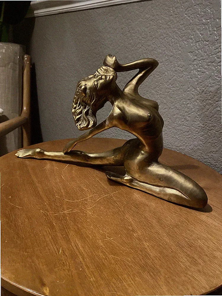 Vintage Solid Brass Reclining Woman Figure Art Deco Nouveau Statue Early 20th