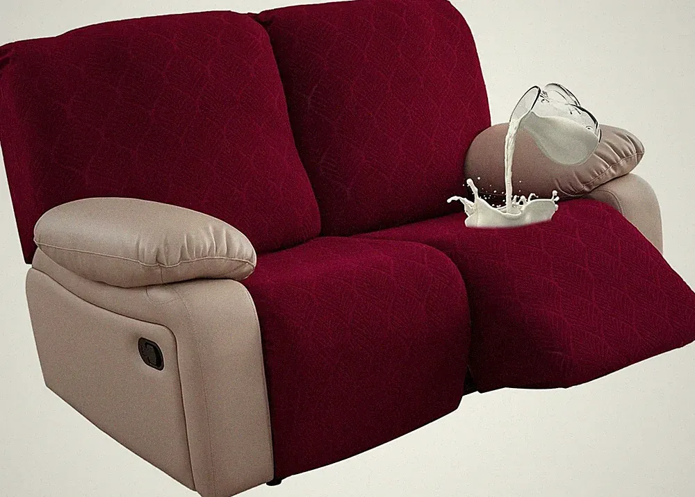 Waterproof Recliner Loveseat Cover, Washable Slipcovers for Pets & Kids - Wine